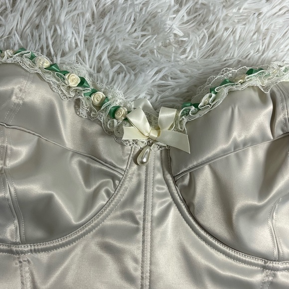 💔SOLD💔SUGAR THRILLZ Love Letters Satin Lace Corset Bustier Top Lingerie White 1X - Picture 3 of 7